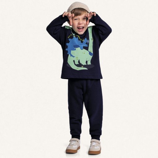 Conjunto Moletom Estampado Dinossauro Fakini - Masculino