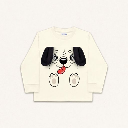 Camiseta Manga Longa Malha Marfim Cachorrinho Fakini - Masculina