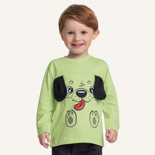 Camiseta Manga Longa Malha Verde Cachorrinho Fakini - Masculina