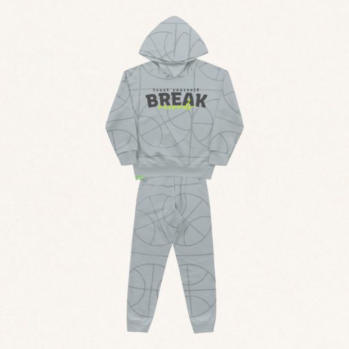 Conjunto Moletom Break Cinza com Capuz Fakini – Masculino