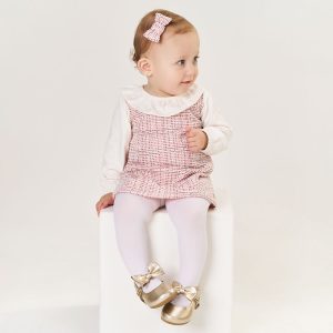 Vestido Manga Longa Tweed com Gola Rosa Tileesul - Feminino
