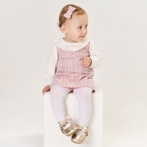 Vestido Manga Longa Tweed com Gola Rosa Tileesul - Feminino