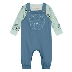 Conjunto Camiseta e Jardineira Leãozinho Azul Brandili - Masculino