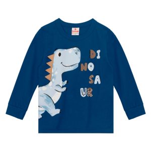 Camiseta Manga Longa Dinossauro Azul Brandili - Masculina