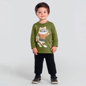 Conjunto Camiseta Manga Longa e Calça Moletinho Verde Brandili - Masculino