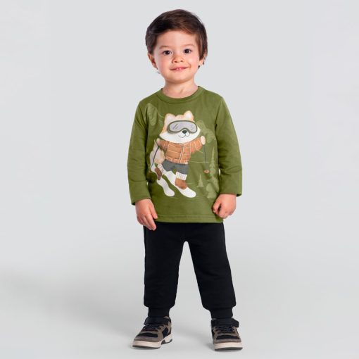 Conjunto Camiseta Manga Longa e Calça Moletinho Verde Brandili - Masculino