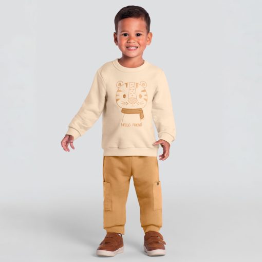 Conjunto Moletom Tigre Bege Brandili - Masculino