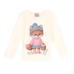 Camiseta Manga Longa Estampada Raposinha Off White Brandili - Feminina