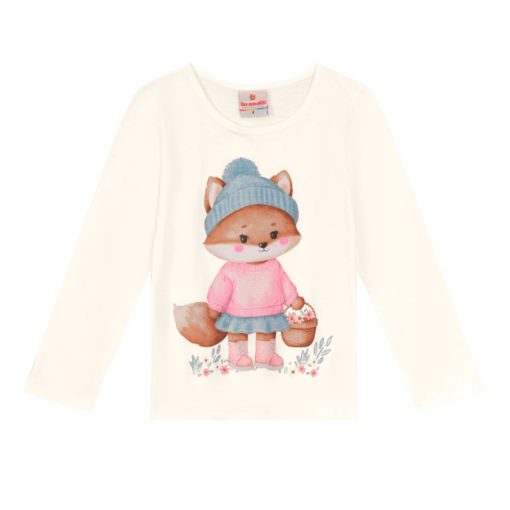 Camiseta Manga Longa Estampada Raposinha Off White Brandili - Feminina