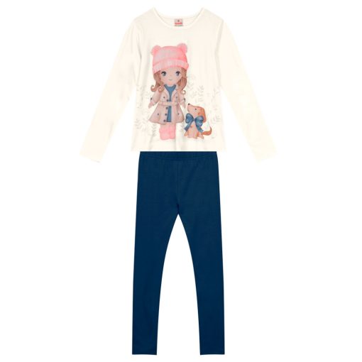 Conjunto Camiseta Estampada e Legging Marinho Brandili - Feminina