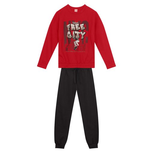 Conjunto Moletom Blusão e Calça Free Gity Vermelho Brandili - Masculino