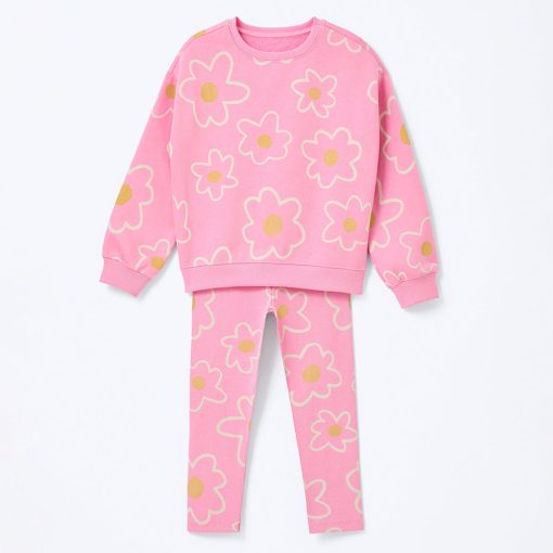 Conjunto Blusão Moletom e Calça Legging Rosa Flores Hering - Feminino