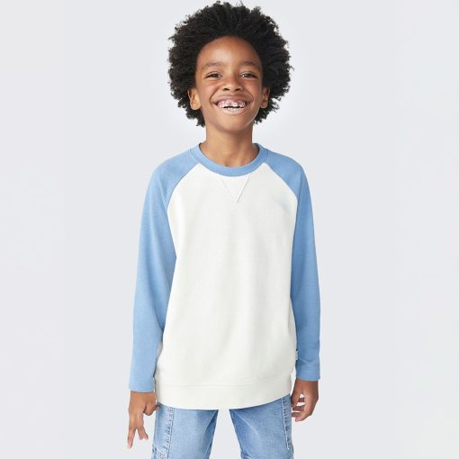 Camiseta Manga Longa Raglan Branca e Azul Hering - Masculina