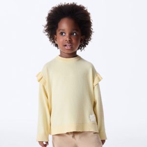Blusa Tricot Bordada com Babados Amarela Hering - Feminina