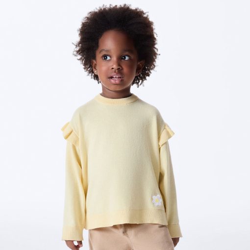 Blusa Tricot Bordada com Babados Amarela Hering - Feminina