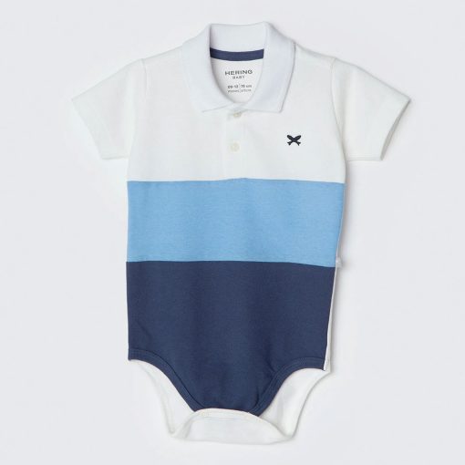 Body Manga Curta Polo Listrado Azul Hering - Masculino
