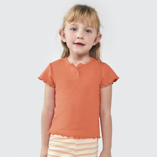 Blusa Manga Curta com Botões Laranja Hering - Feminina